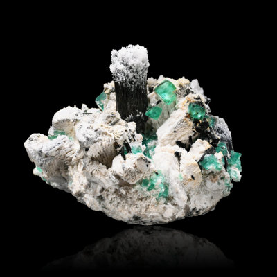 Fluorite, Tourmaline, and Opal on Feldspar From Erongo, Namibia