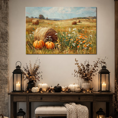 Art mural d'automne, art mural toile citrouille, art mural d'automne, décoration murale photos d'automne, couleur récolte chaleureuse, ferme rustique, salon, salle à manger, entrée, 36 po x 48 po