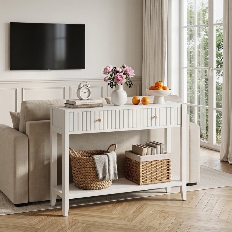Console moderne avec tiroirs cannelés, surface de haute qualité résistante aux taches, table de vestibule polyvalente pour vestibule de salon