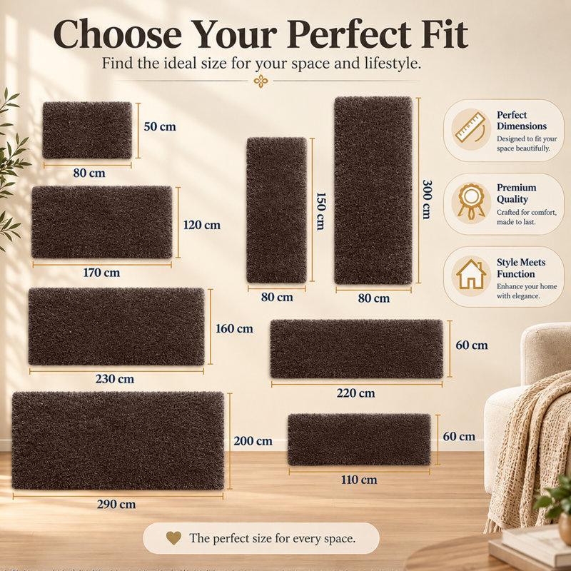 Machine Tufted High Pile Shag Area Rug(Ultra Soft & Fluffy), Brown, Rectangle 120 x 170 cm