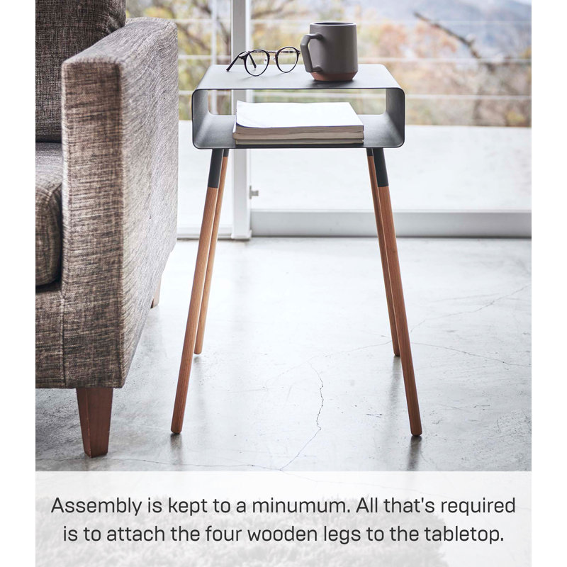 Black Steel and Light Wood Scandinavian Side Table