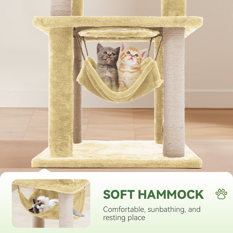 Arbre à chat 61 po H Greala avec hamac et lit plateforme, Beige