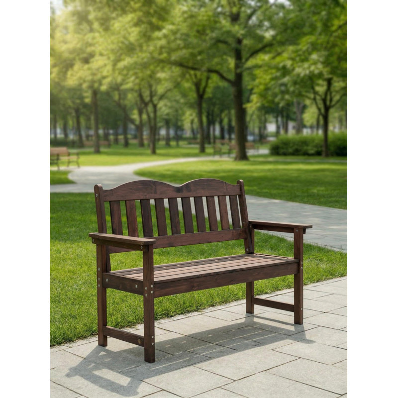 Banc de patio en bois d'œuvre robuste pour 2 à 4 pieds de jardin, siège à lattes, dossier incurvé, accoudoirs larges, résistant aux intempéries et facile à assembler - idéal pour la cour, le porche, la cour, le parc