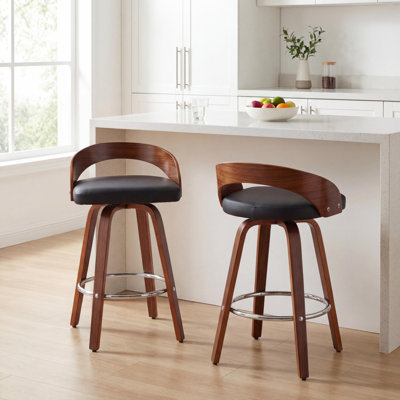 Ensemble de 2 tabourets de bar, tabourets de bar pivotants à dossier bas, chaises de bar en bois avec coussin moelleux