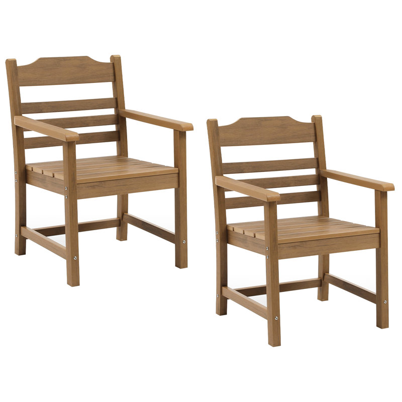 2 pièces Chaise de salle à manger de patio avec accoudoirs, hanches, grain de bois pour la cour arrière de la piscine, résistance, accoudoirs brun clair, matériau des hanches, surface de l'eau, coloration