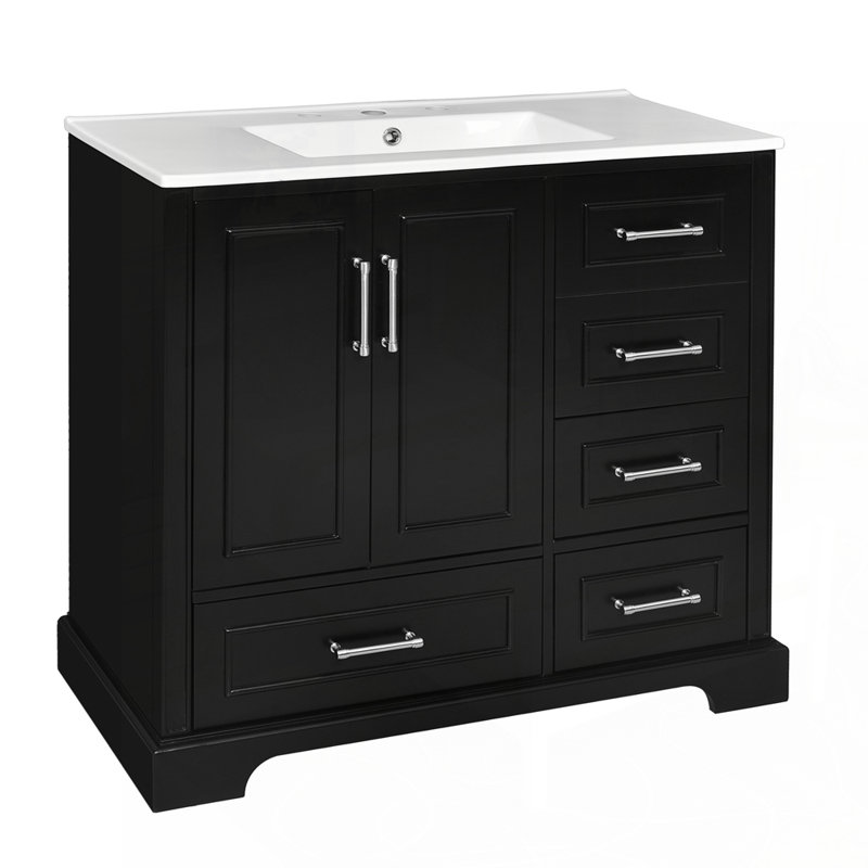 Meuble-lavabo traditionnel avec rangement abondant et lavabo de qualité supérieure, Noir