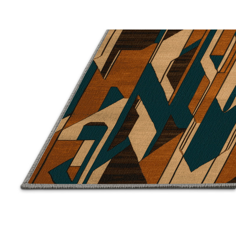 Tapis gris art déco lavable à la machine, Rond 6 pi