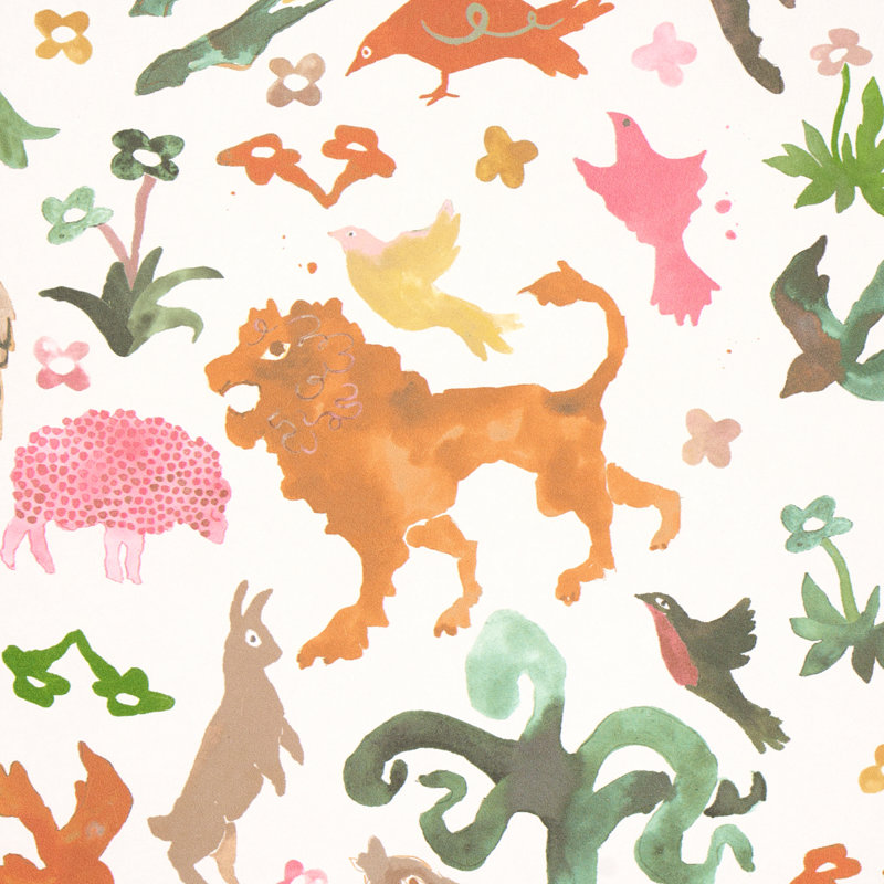 Papier peint Schumacher x Happy Menocal Beasts, Rose/or