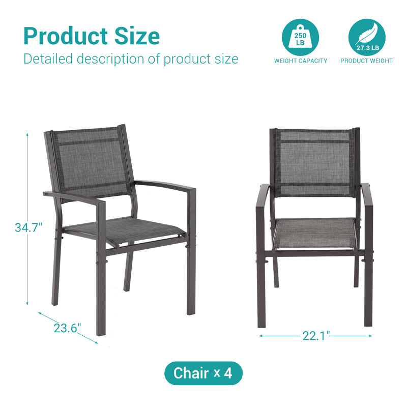 Chaise de patio d'extérieur empilable en métal 4 pièces, Gris