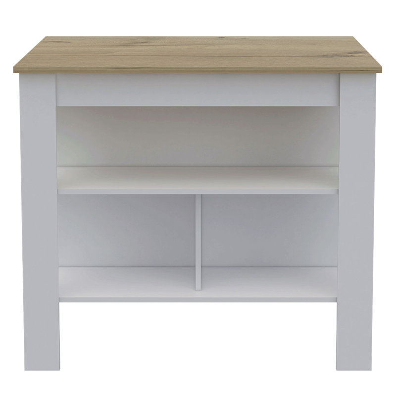 Cala 3-Shelf Wooden Kitchen Island, White/Oak