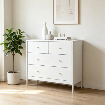 Tiroir de rangement en bois avec commode à 4 tiroirs, armoire de rangement de chambre en panneau de fibres à densité moyenne d'une largeur de 35,4 po, garde-robe, organisateur de table de chevet pour le salon, blanc