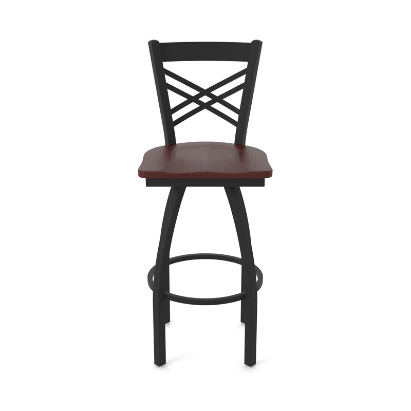 Tabouret tournant 820 Catalina, Noir froissé, Bois - Chêne cerisier foncé, Très grand (assise de 36 po de hauteur)