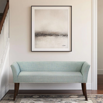 Élégant banc de siège rembourré bleu sarcelle avec rembourrage à dossier bas, texture à chevrons et accoudoirs évasés, confort durable, capacité de 400 lb, entrée