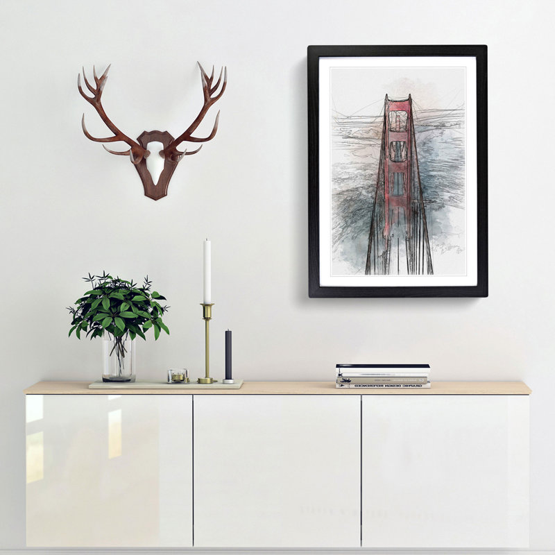 Through the Golden Gate Bridge in Abstract - Picture Frame Graphic Art Print, Black, 76cm H x 50cm W x 2cm D