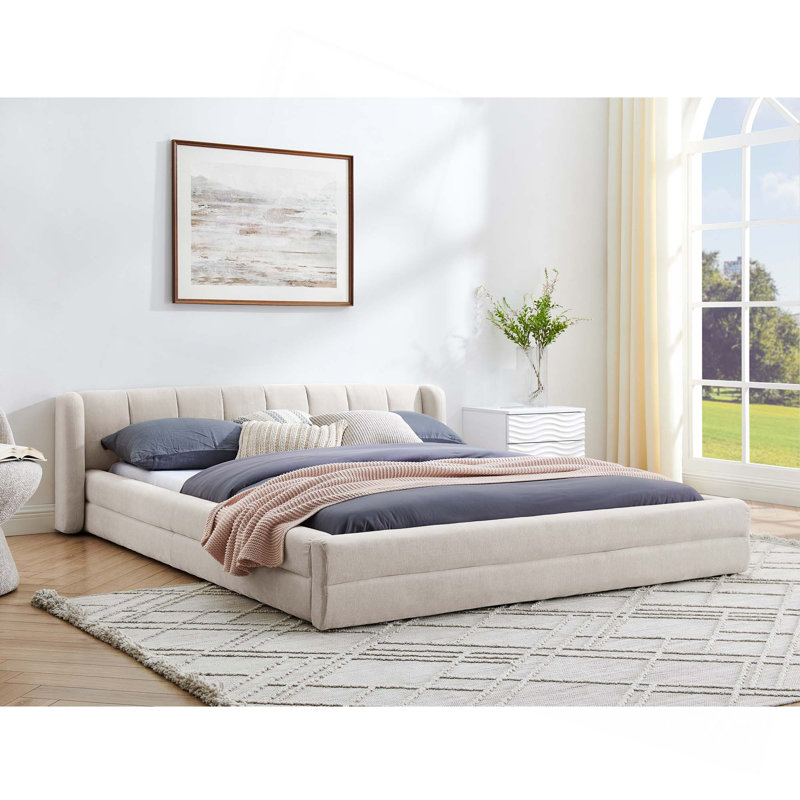 Structure de lit tapissier grand format avec tissu épais, lit plateforme grand format en chenille avec tête de lit et structure solide