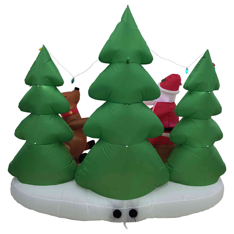 LED Lighted Inflatable Santa And Reindeer Outdoor Christmas Decoration - 8'