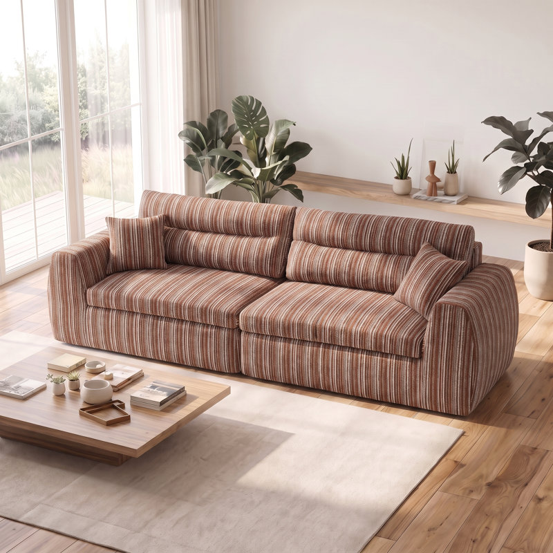 Canapé moderne rembourré avec coussins décoratifs pour salon, petit espace, sans compression, Acajou, rouge + brun