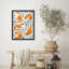 Orange Cat Pattern Floral Framed Wall Art Prints - Playful Animal Design for Kids Room-125211667-125211666