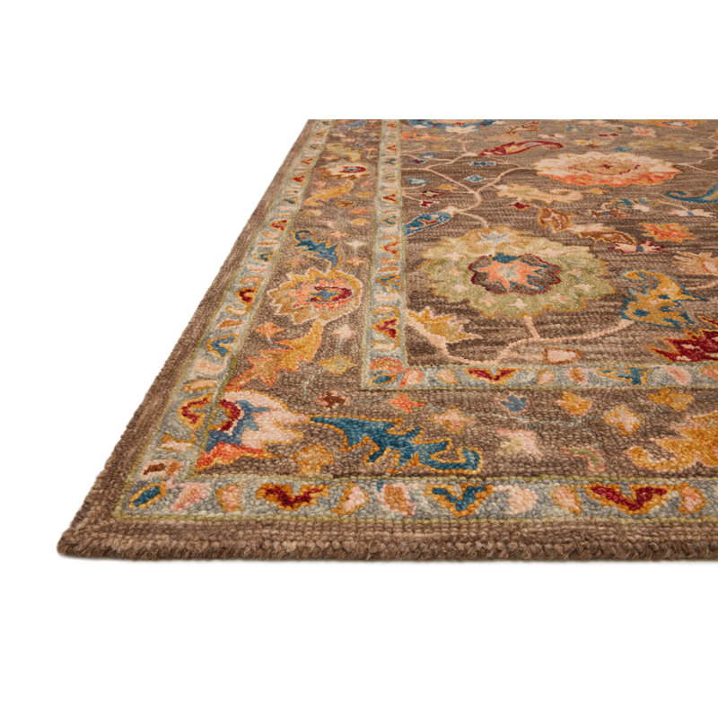 Tapis oriental gris anthracite en laine crocheté à la main Norge, Rectangle 7 pi 9 po x 9 pi 9 po