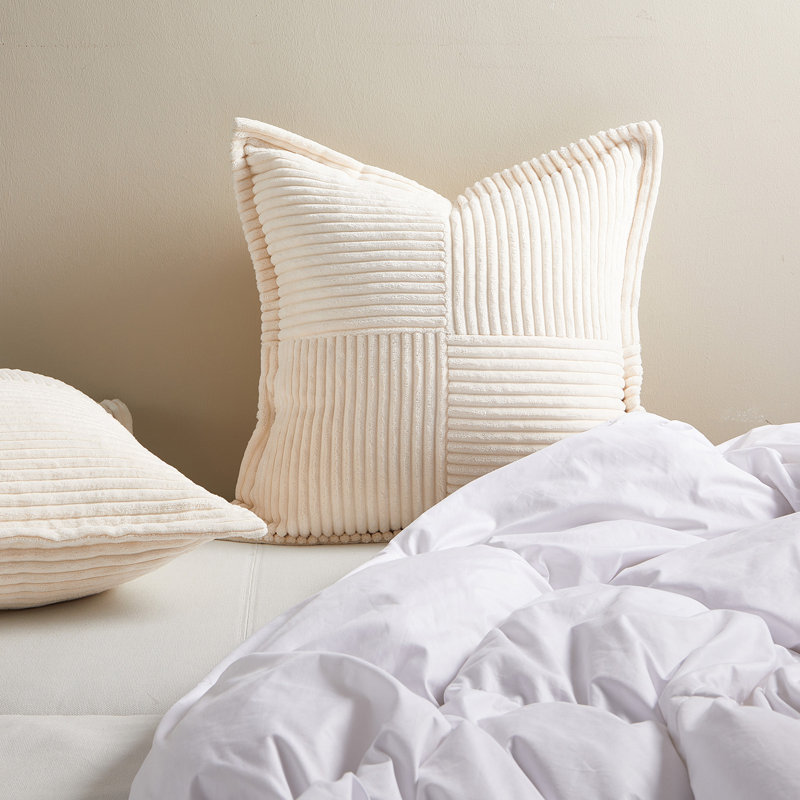 Corduroy Striped Square Throw Pillow Cover, Cream, 18"H x 18"W