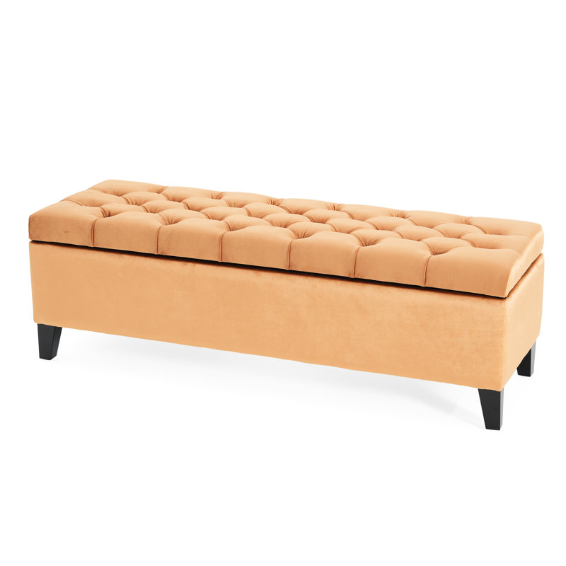 Velours orange contemporain avec bouton à couvercle, point losange, l 51,00 po x P 17,27 po, motif bois et orange, H 17,2 po