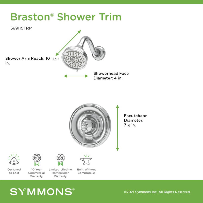 Braston HydroMersion Multi Spray Shower Trim Kit with Volume Control, Polished Chrome