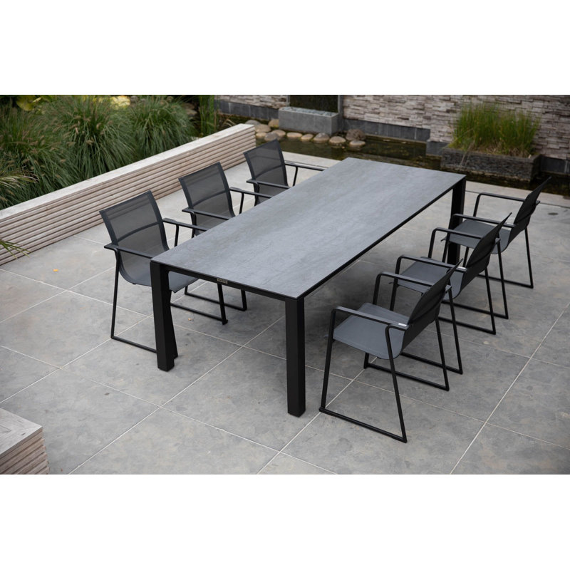 Machar Outdoor Dining Table, 39.38" W x 110.25" L x 29.5" H, Black, Gray
