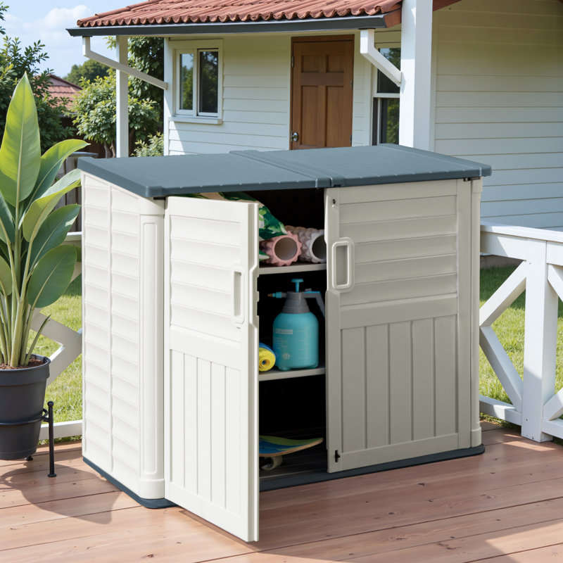 Remise de rangement extérieure pour toit incliné en résine avec portes doubles, Beige