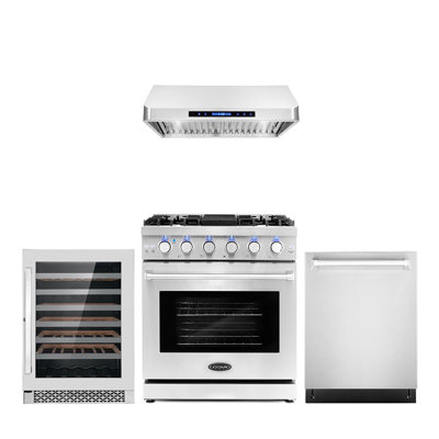 4 Piece Kitchen Package with French Door Refrigerator & 30" Freestanding Gas Range
