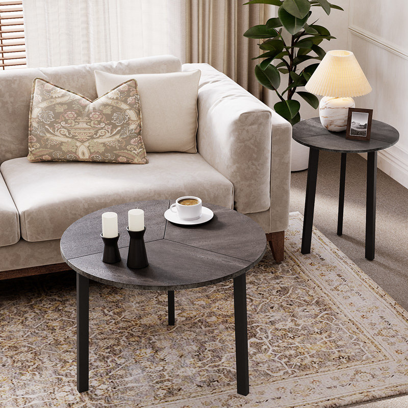 Table basse gigogne, Noir, Bois gris