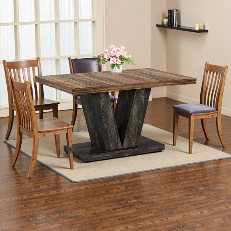 Table de salle à manger rustique de 47 po pour 4-6 personnes avec base piédestal robuste - blanc / brun