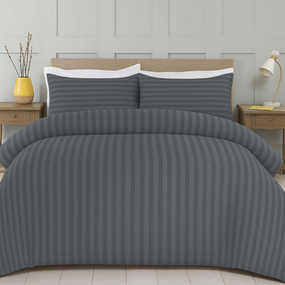 Striped Microfiber Duvet Cover Set, 4-Piece With Fitted Sheet & Pillowcases 