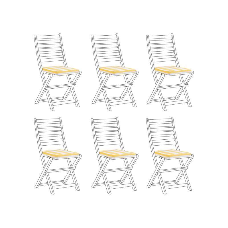 Set Of 6 Outdoor Seat Pad Cushions Striped Pattern Yellow And White