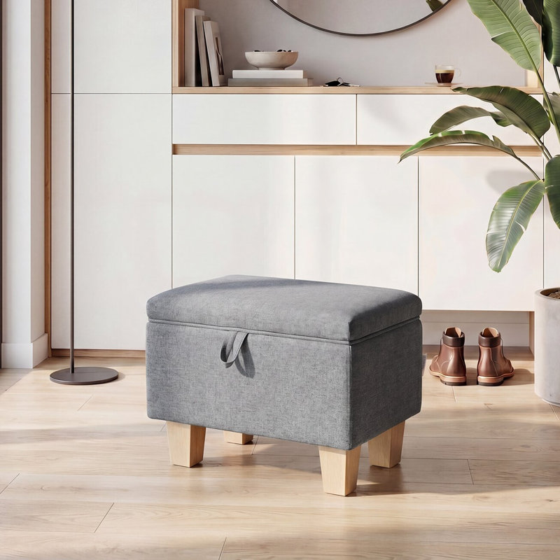 Artus 49cm Wide Rectangle No Pattern Ottoman with Storage, Dark Grey