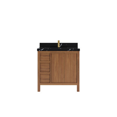 Elizabeth Teak 36 In. W X 22 In. D Center Sink Bathroom Vanity In Dark Natural With 2 In. Marble