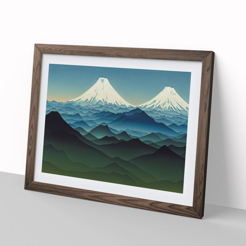 Enticing Japanese Mountains - Single Picture Frame Print, 25cm H x 34cm W x 2cm D, Walnut 