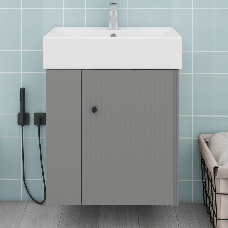 Ensemble de meuble-lavabo flottant avec lavabo, rangement à gauche