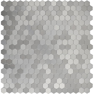 Stainless Steel Peel and Stick Hexagon Tile, Self-Adhesive Wall Tiles for Kitchen Bathroom Fireplace (6 Sheets)