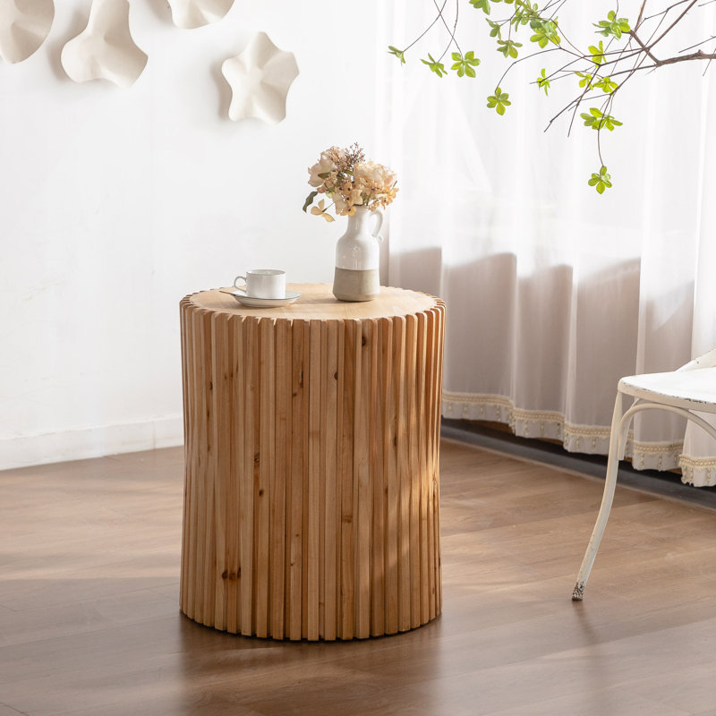 Table d'appoint cylindrique de style rétro avec motif en relief vertical, idéale pour le salon, le bureau et la salle à manger