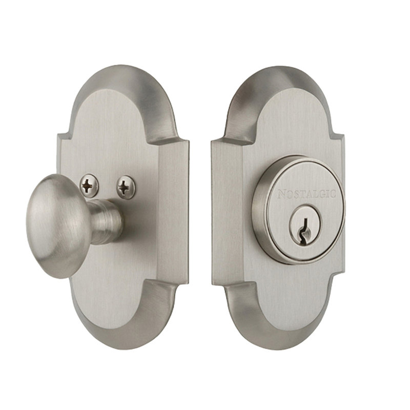 Nostalgic Warehouse Cottage Plate Single Cylinder Deadbolt, Satin Nickel, 2.75, Keyed Alike	