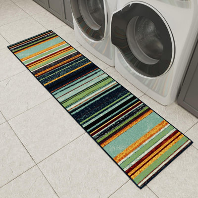 Hallway Runner Rug 1'10" X 7' Non Slip Striped Area Rugs Easy To Clean Laundry Rug Runner Durable & Pet Friendly Floor Carpet Runners For Hallways Entryway Living Room Kitchen, Multicolor