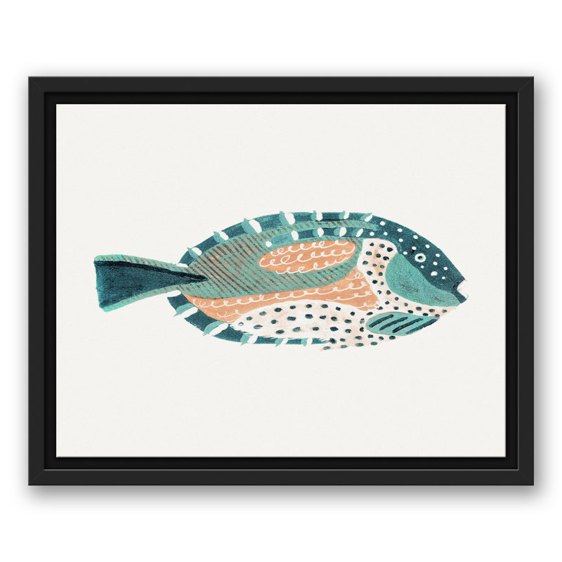 " Patterened Fish ", 12.75" H x 15.75" W x 1.75" D, Black Floater Framed
