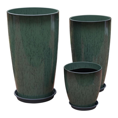 Set Of 3 Tall Plastic Planters With Drainage 24 21 11 Inch Dark Green