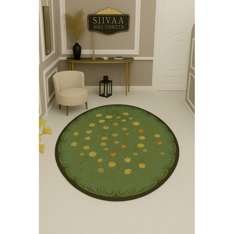 Tapis beige tissé à motif floral lavable Mosso, 3'3" x 4'11"