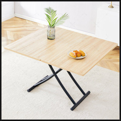 Table élévatrice multifonctionnelle moderne avec plateau de table MFC de 0,8 po et pieds en métal noir