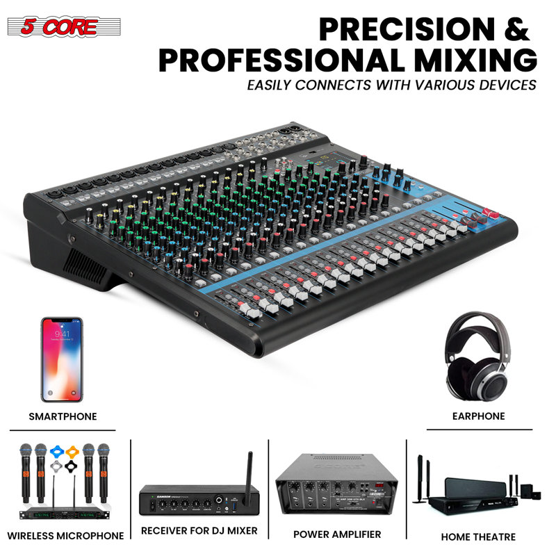 Console de mixage Bluetooth à 5 canaux avec table de mixage audio à 5 canaux et console USB avec effet SPX 24