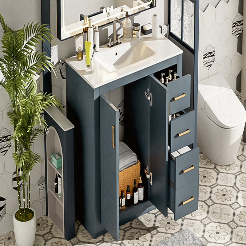 Ensemble de meuble-lavabo 36 po avec lavabo en céramique, armoire de rangement en bois massif, ensemble de meuble-lavabo autoportant avec 3 tiroirs et portes à fermeture douce