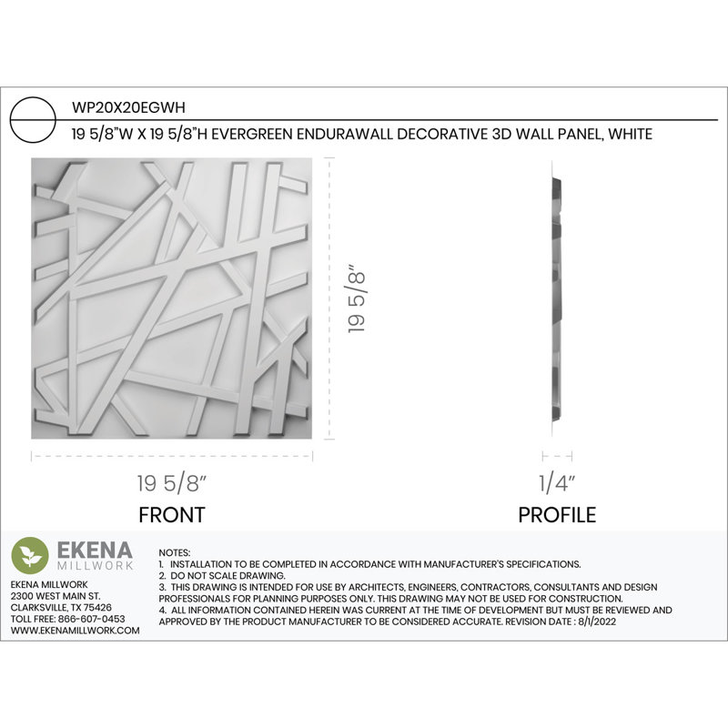 Panneau mural 3D 19,625 "x 19,625" en blanc (paquet de 20)