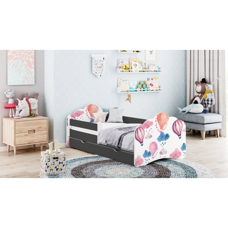 Ramsell European Toddler Bed Frame with Drawers, Graphite, 56.5 x 70 x 140cm