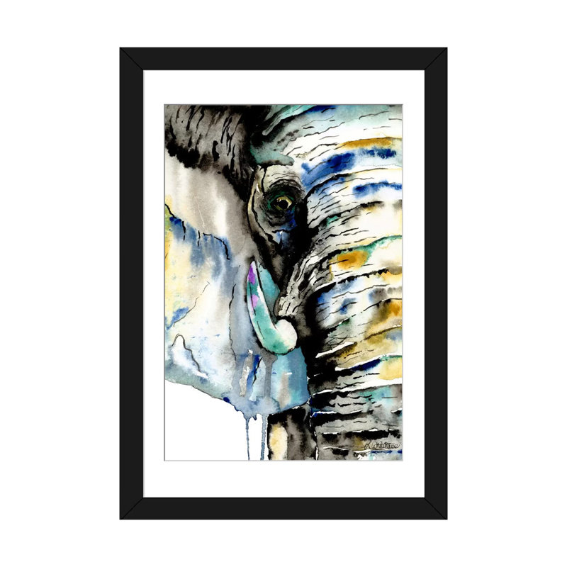 «Elephant» par Lisa Whitehouse, impression sur toile, H 24 po x l 16 po x P 1 po, Papier avec cadre noir, Blanc